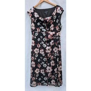 Connected Apparel Womens Draped Neck Floral Print Sheath Dress Sz 12 Elegant